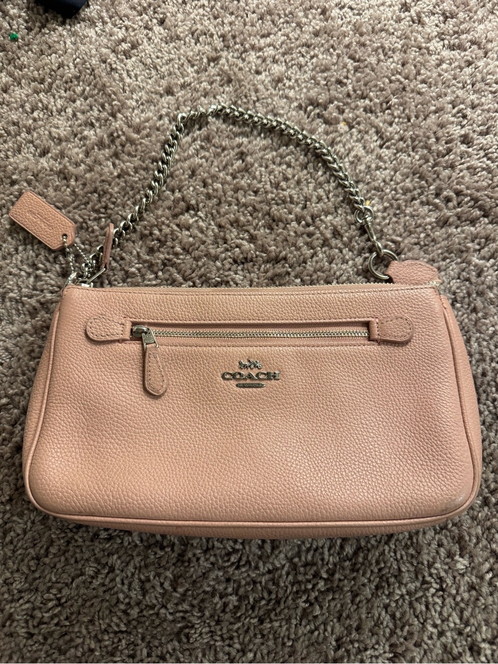 COACH Pebbled Leather Shoulder Bag in Blush Pink with Chain Strap